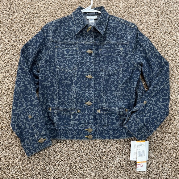 Jones New York Jackets & Blazers - NWT Jones New York Sport Paisley Print Denim Y2K Jacket Womens Small Stretch VTG
